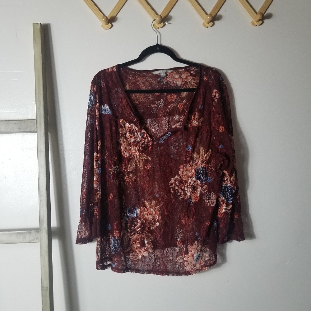 VALERIE STEVENS WOMEN'S FLORAL LACY BLOUSE SIZE XL